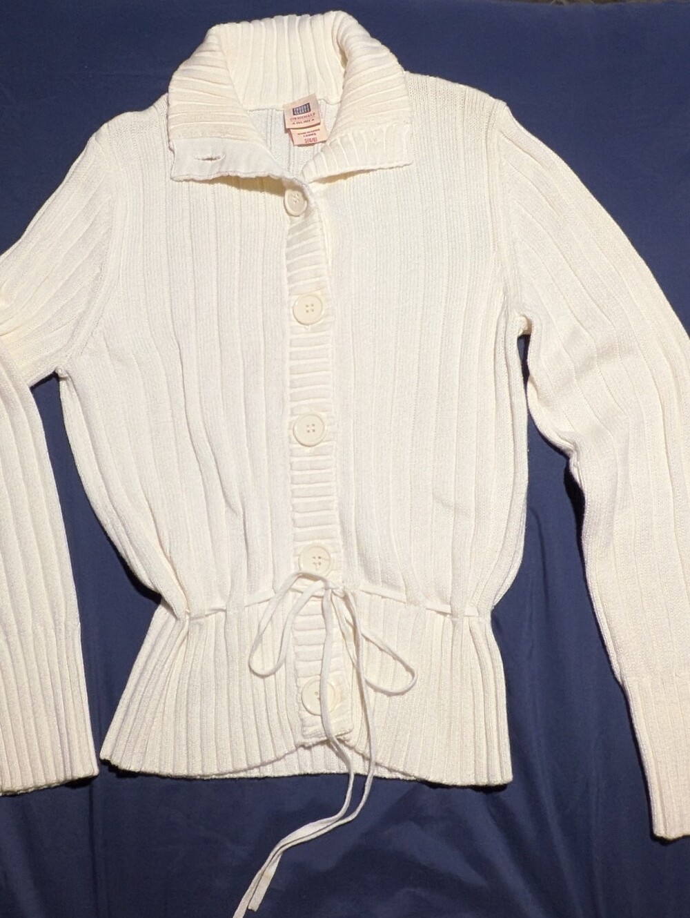 Faded Glory Ribbed Button-Up Tie Waist Cardigan Sweater